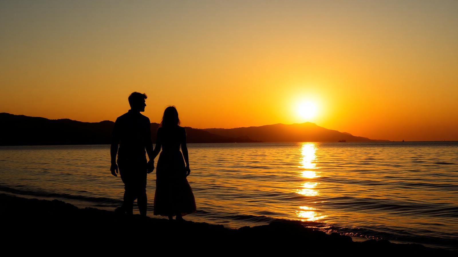 Couple at sunset by the sea